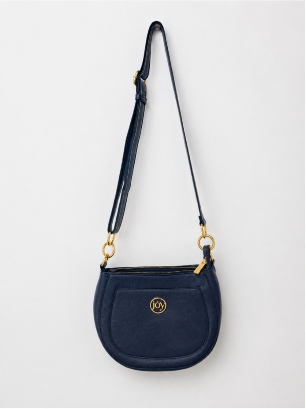 Joy Mangano Chic Leather Crossbody Bag is a navy blue genuine leather purse feat